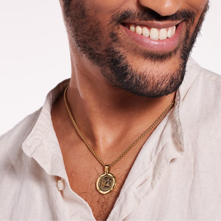 Stalen goldplated herenketting met hanger munt