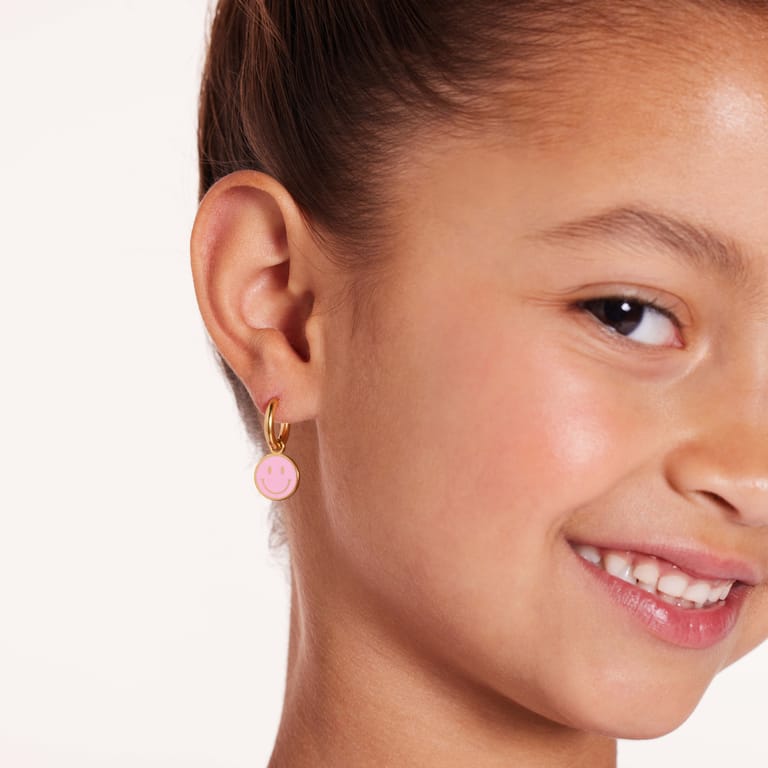 Little Miss Fabulous stainless steel goldplated oorbellen met smiley roze