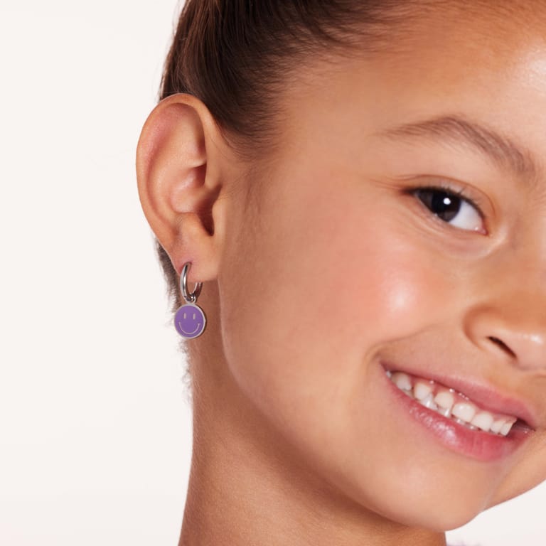 Edelstahlohrringe mit lila Smiley