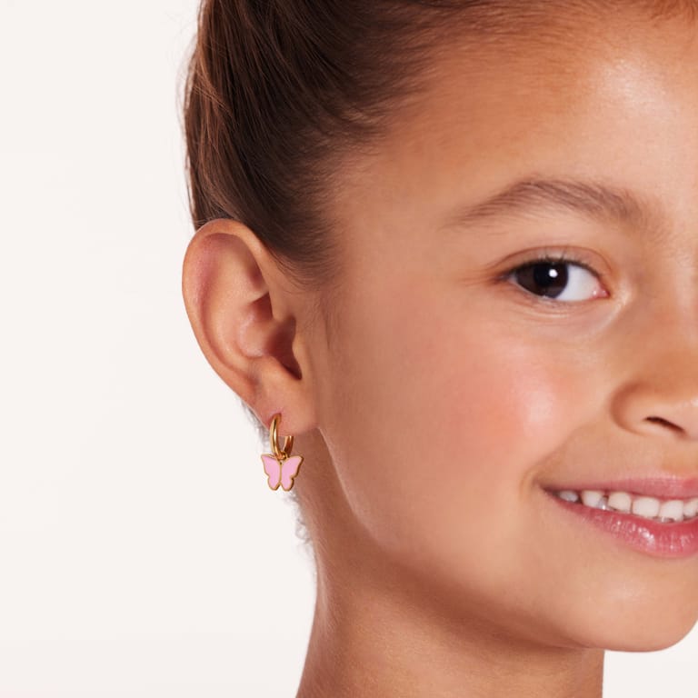 Little Miss Fabulous stainless steel goldplated oorbellen met vlinder roze