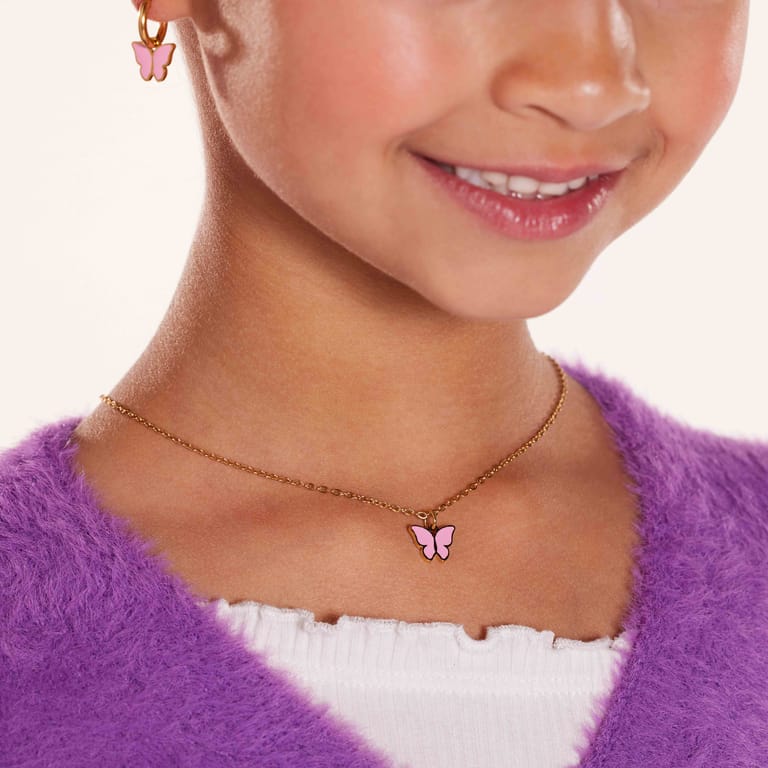 Stalen goldplated kinderketting met hanger vlinder