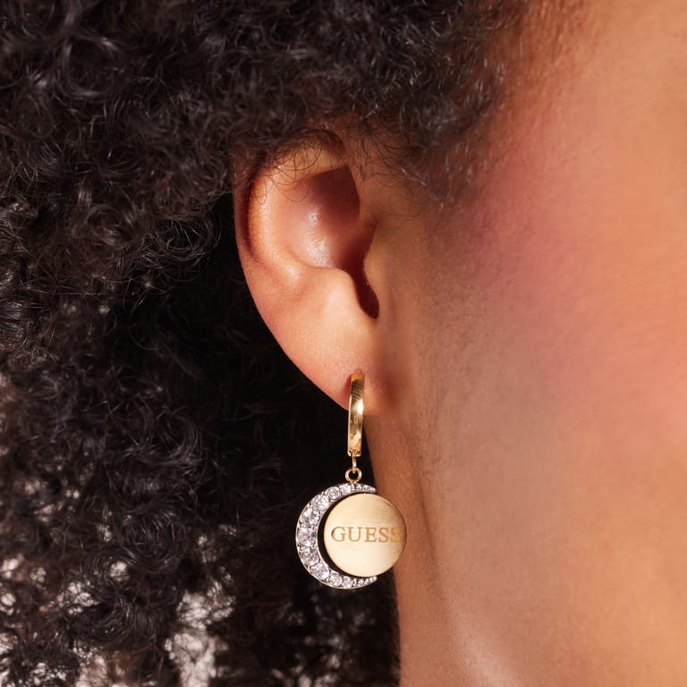 Guess goldplated stainless steel oorringen moon phases voor dames