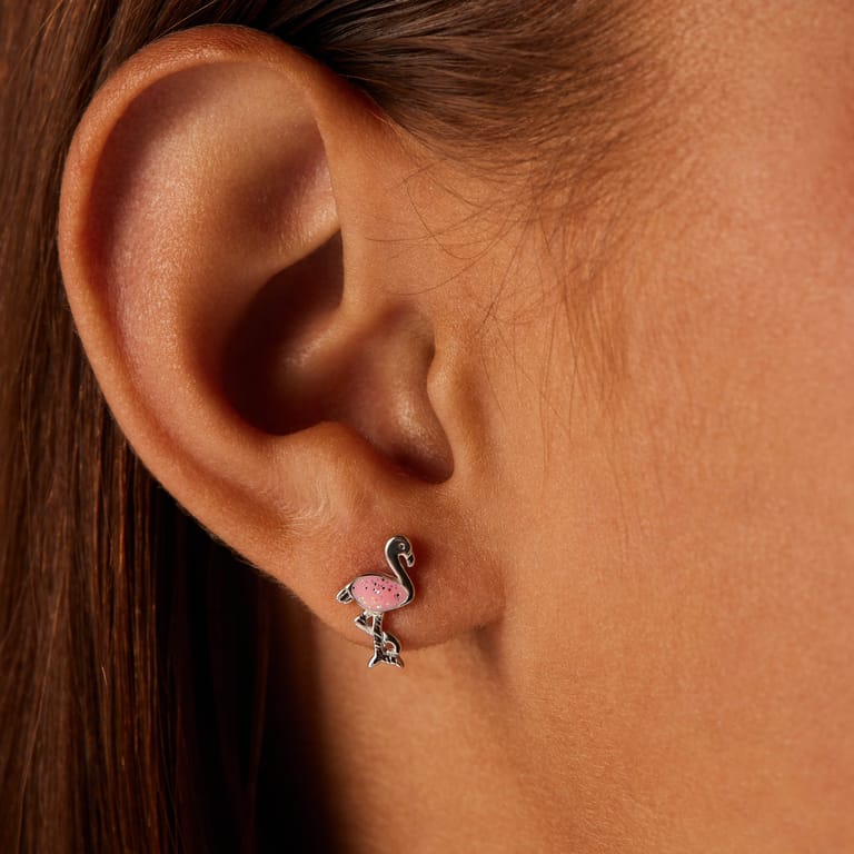 Silberne Ohrstecker Flamingo Emaille rosé