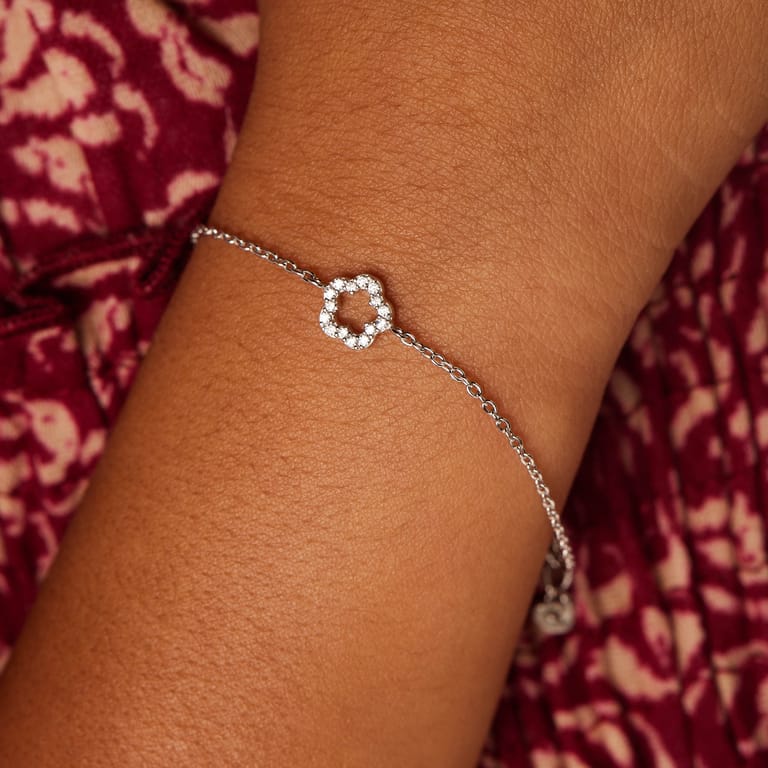 Zilveren armband bloem zirkonia