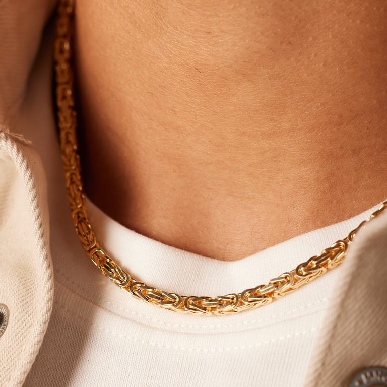 Gerecycleerde zilveren herenketting met koningsschakel, verguld met goud
