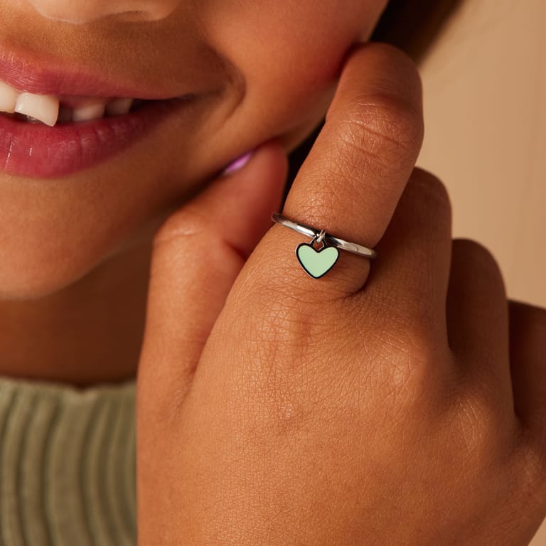 Stainless steel ring met hart emaille mint