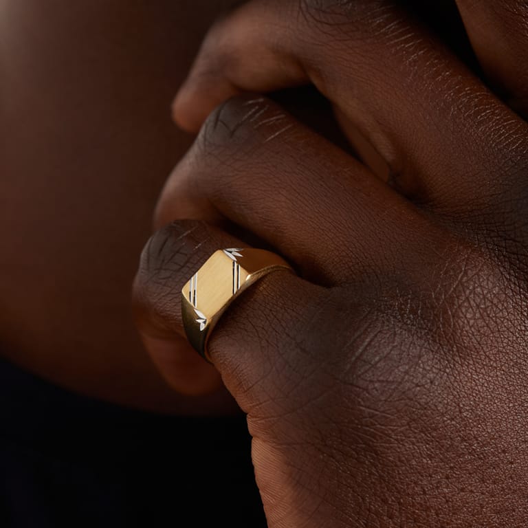 925 Silber, zweifarbiger vergoldeter Siegelring für Herren matt/glänzend