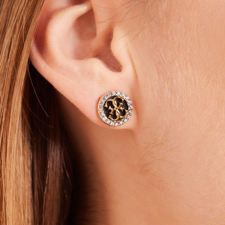 Guess goldplated stalen oorknoppen zwart life in 4g voor dames