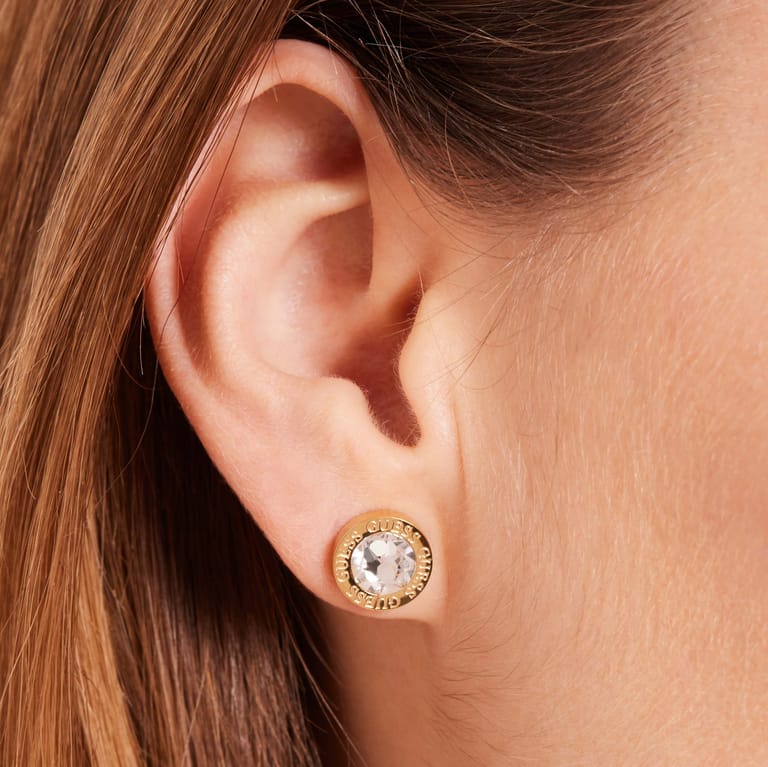 Guess goldplated oorknoppen color my day clear voor dames