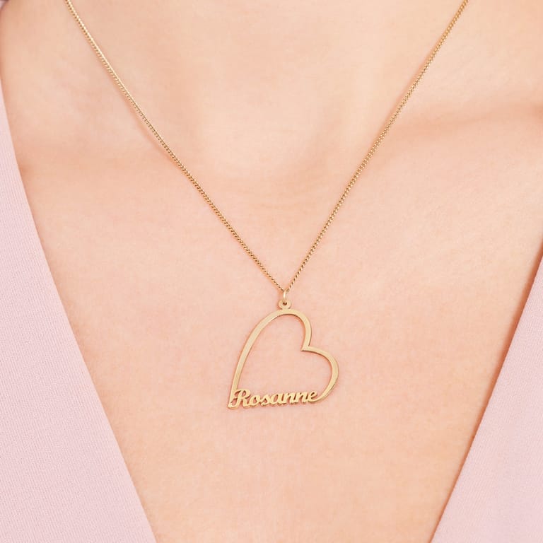 Zilveren goldplated naamketting hart voor dames