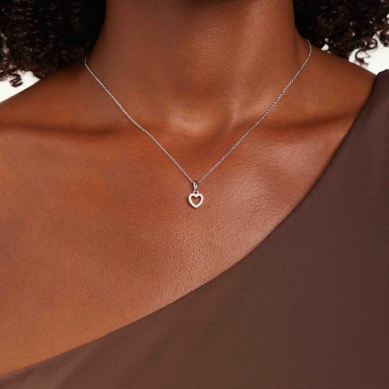 Halskette & Anhänger, 925 Silber, Herz mit Zirkonia