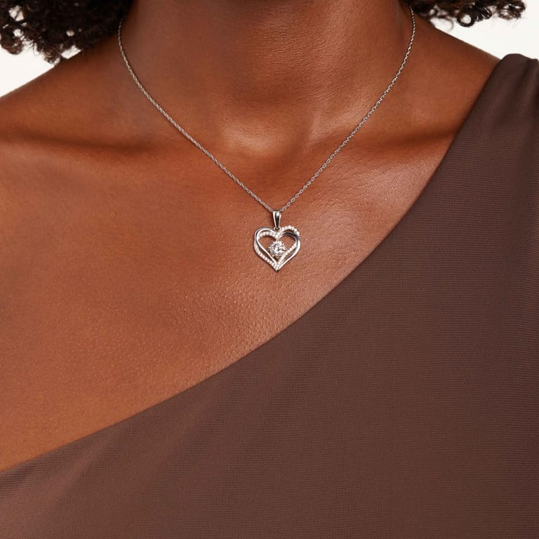Zilveren ketting met hanger dubbel hart zirkonia