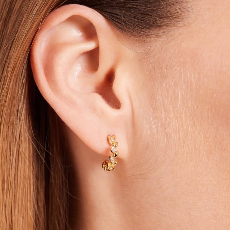 Zilveren goldplated oorringen blad zirkonia voor dames