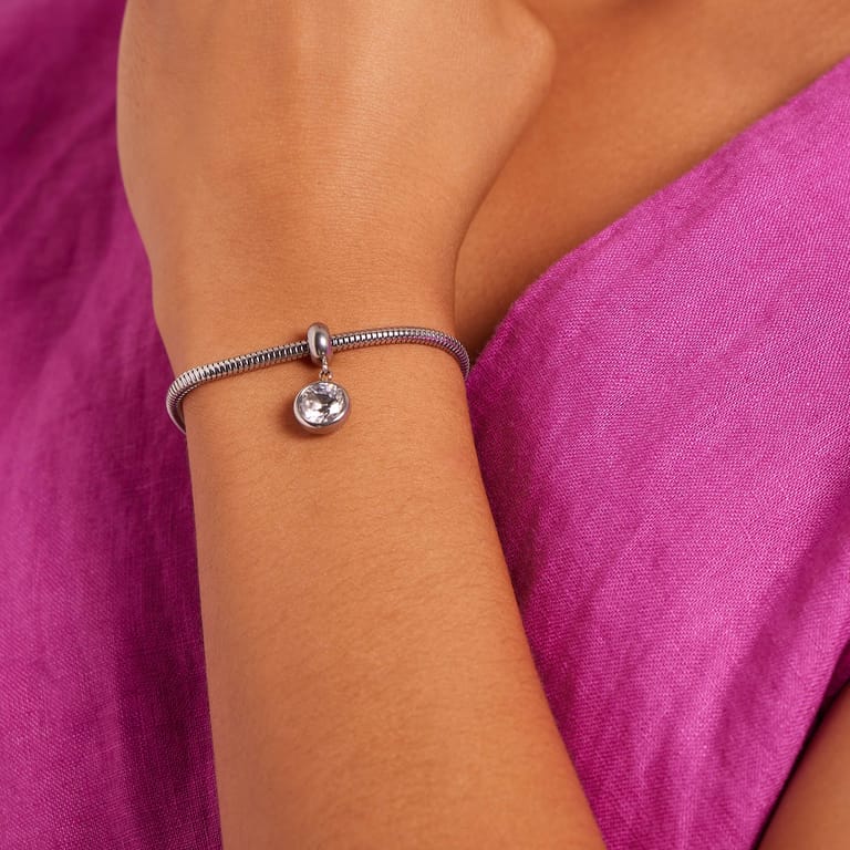 Charm, Edelstahl, rund mit Zirkonia