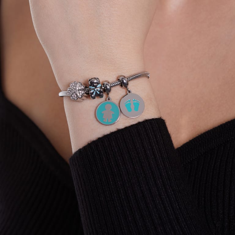 Bettelarmband-Anhänger aus Edelstahl, Bär mit Seil