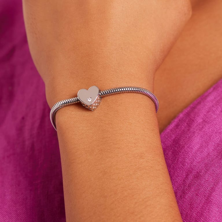 Charm, Edelstahl, Herz, Zirkonia