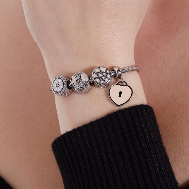 Charm aus Edelstahl rundes Herz Rosa