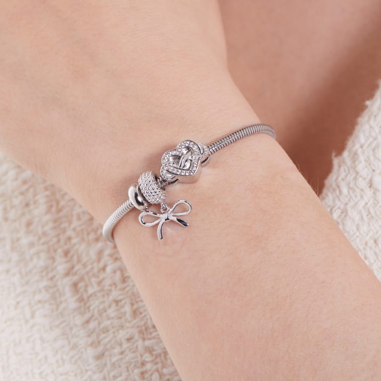 Zilveren bedel hart en infinity 