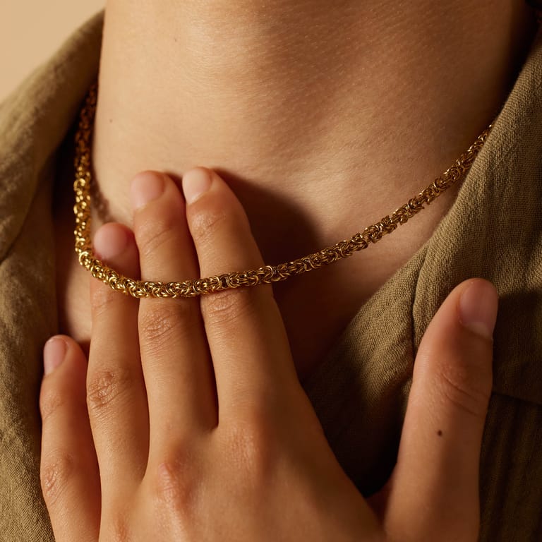 Stainless steel goldplated ketting met koningsschakel