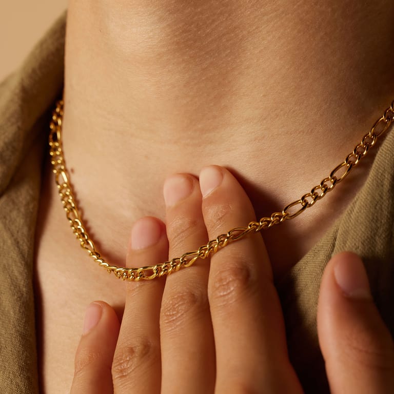 Stainless steel goldplated schakelketting figaro