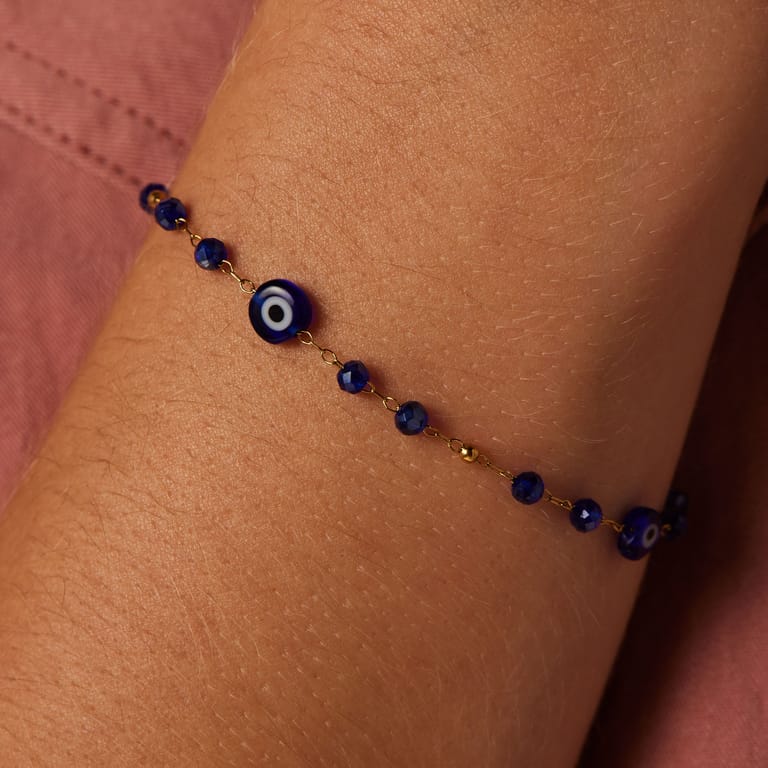 Stalen goldplated armband met boze oog