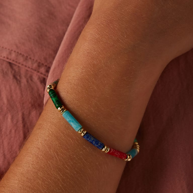 Stalen goldplated armband met kralen multi