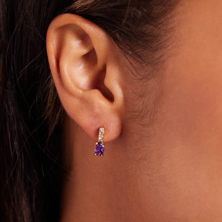Stainless steel goldplated oorknoppen vintage paars voor dames