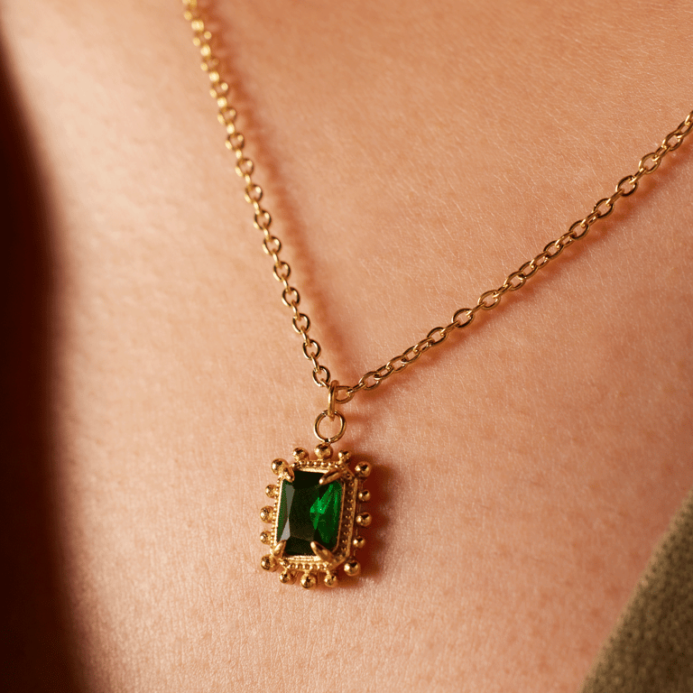 Stalen goldplated ketting met hanger met zirkonia voor dames
