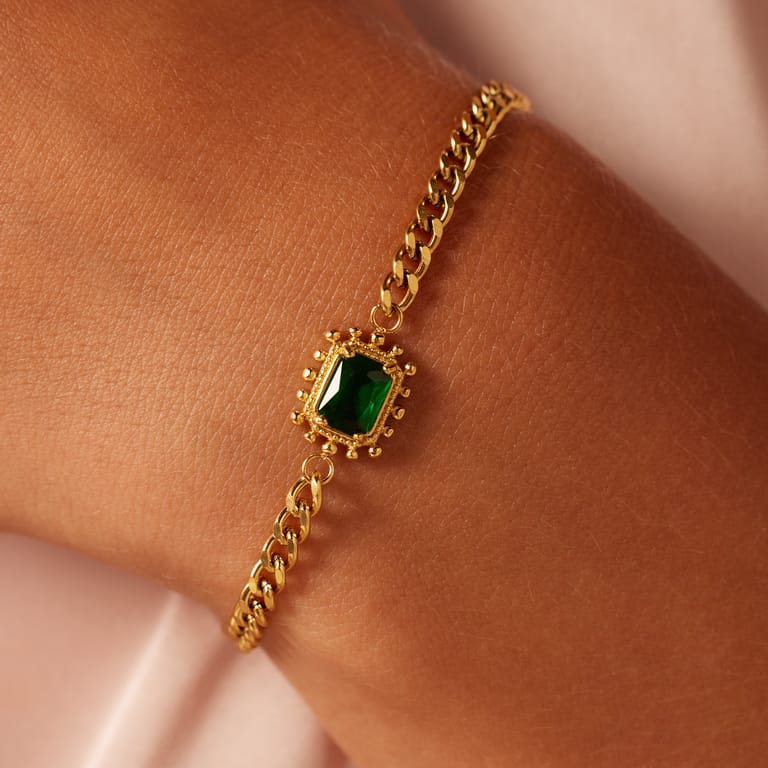Stalen goldplated armband vintage vierkant groen