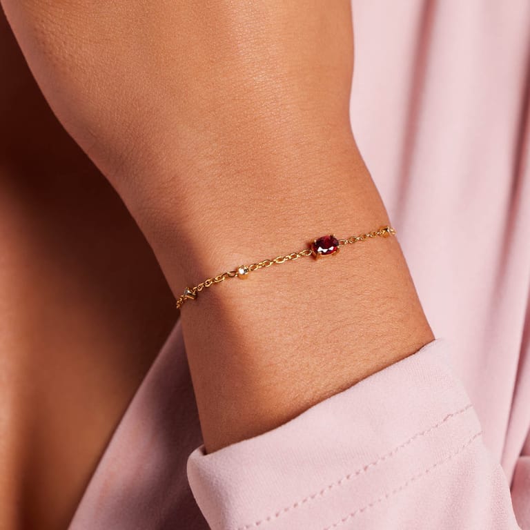 Stainless steel goldplated armband vintage ruby