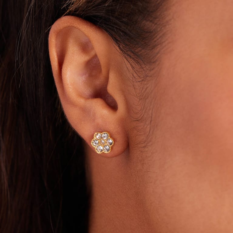 Stainless steel goldplated oorknoppen vintage bloem wit voor dames