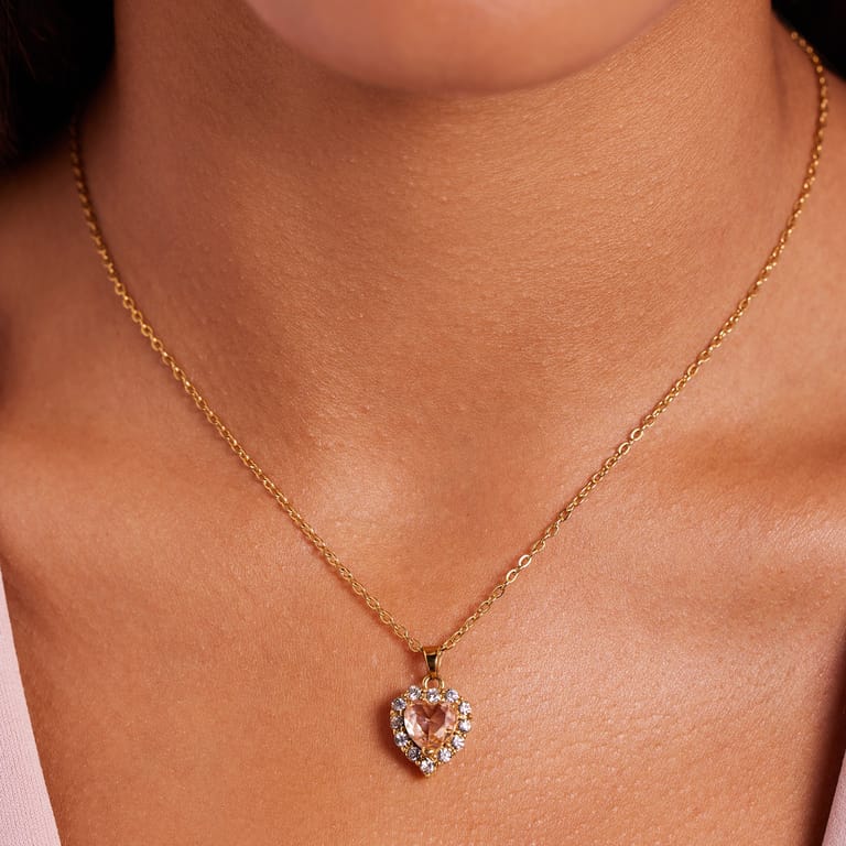 Stainless steel goldplated ketting vintage hart light peach