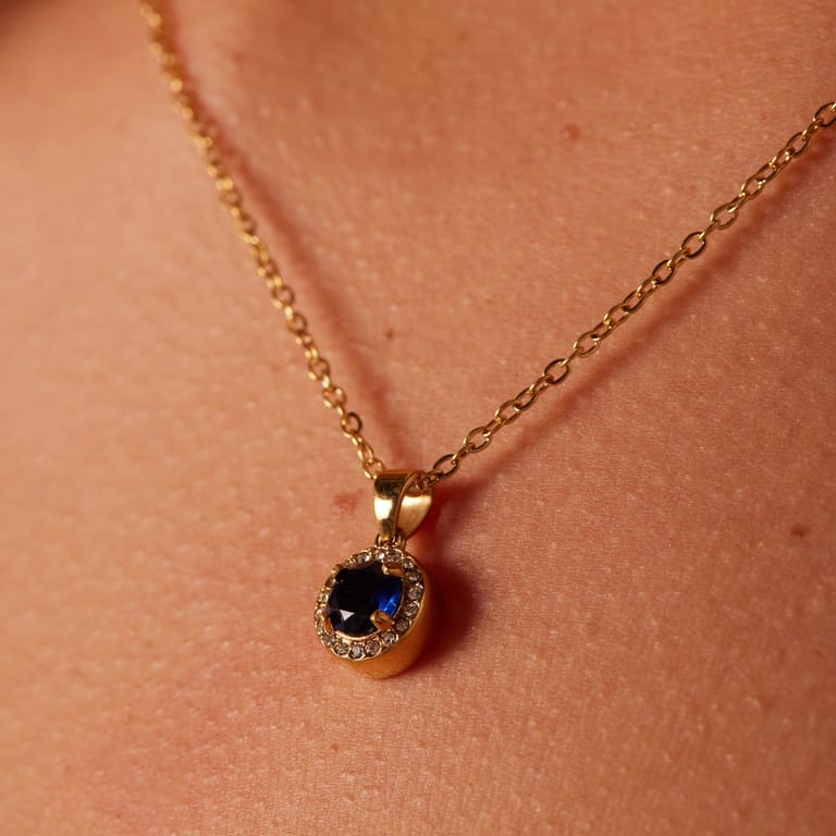 Stalen goldplated ketting met hanger met zirkonia voor dames
