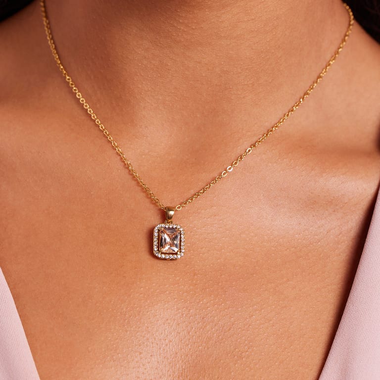 Stainless steel goldplated ketting met hanger met zirkonia voor dames