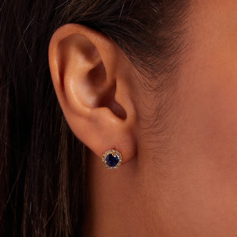 Stainless steel goldplated oorknoppen vintage blauw voor dames