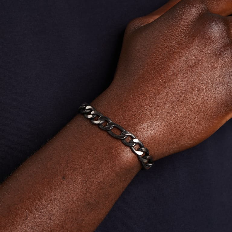 Stalen blackplated armband met figaro schakels