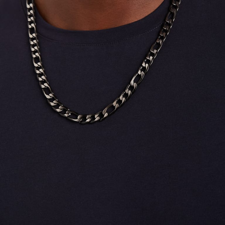 Stalen blackplated ketting met figaro schakels voor heren