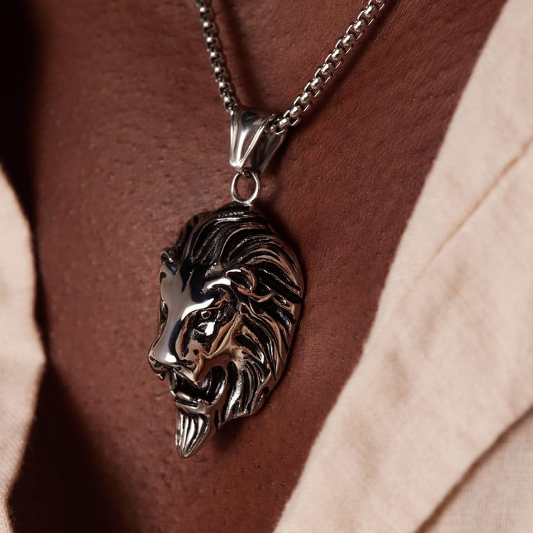 Stalen ketting met hanger leeuw voor heren