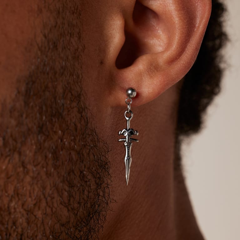 Stainless steel oorringen met zwaard voor heren
