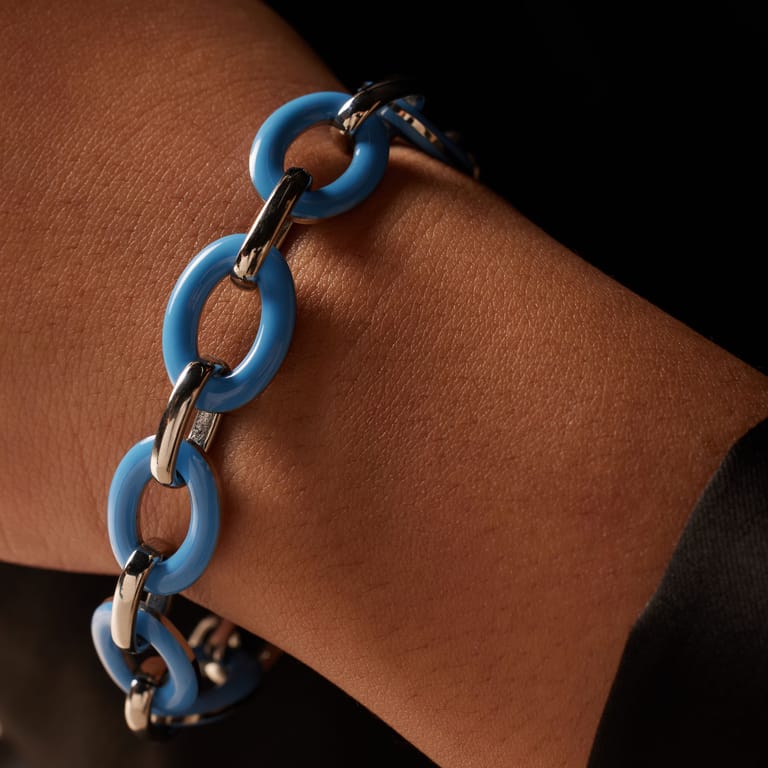 Stalen armband met blauwe emaille