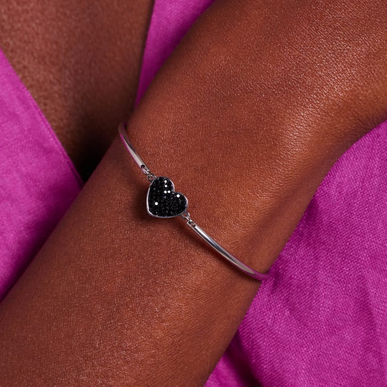 Stalen armband hart met kristal zwart