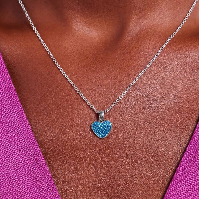LivLiv stalen ketting hart met kristal aqua voor dames