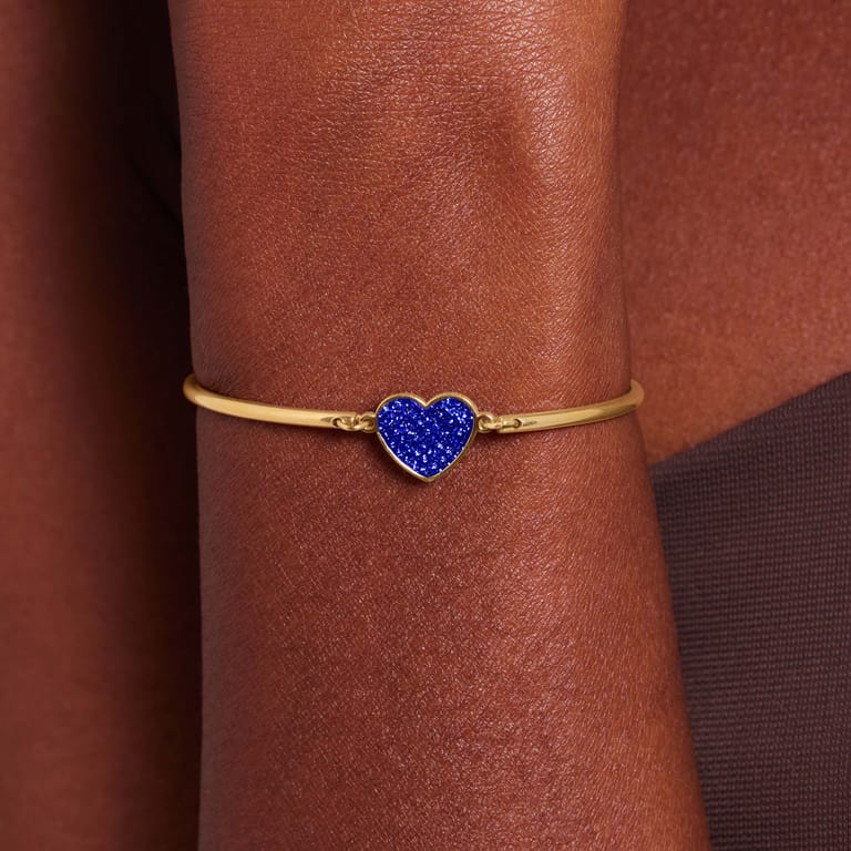 Stainless steel goldplated armband hart kristal sapphire