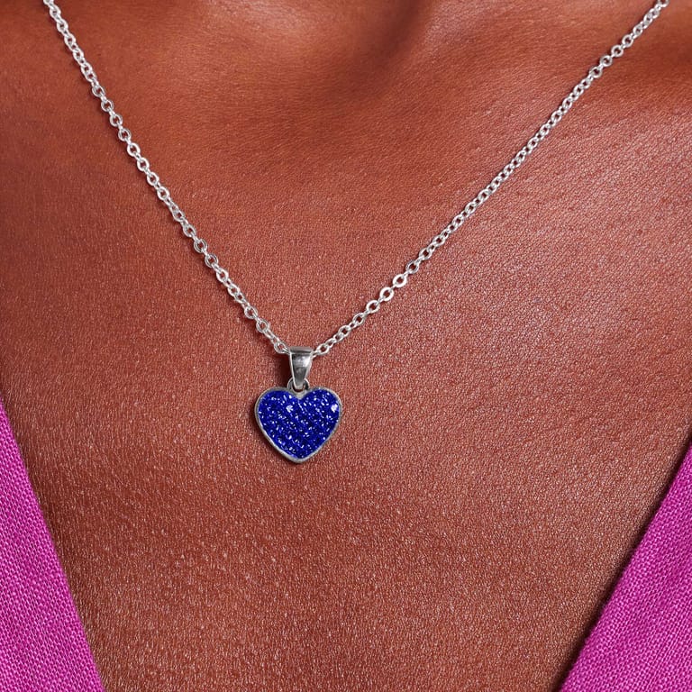 LivLiv stalen ketting hart met kristal sapphire voor dames