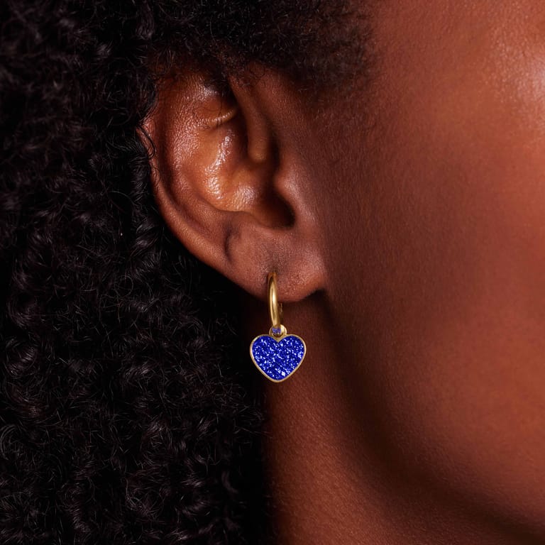 LivLiv stainless steel goldplated oorringen hart kristal sapphire voor dames