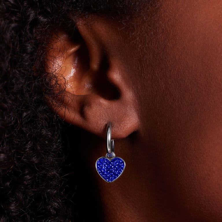 LivLiv stainless steel oorringen hart met kristal sapphire voor dames