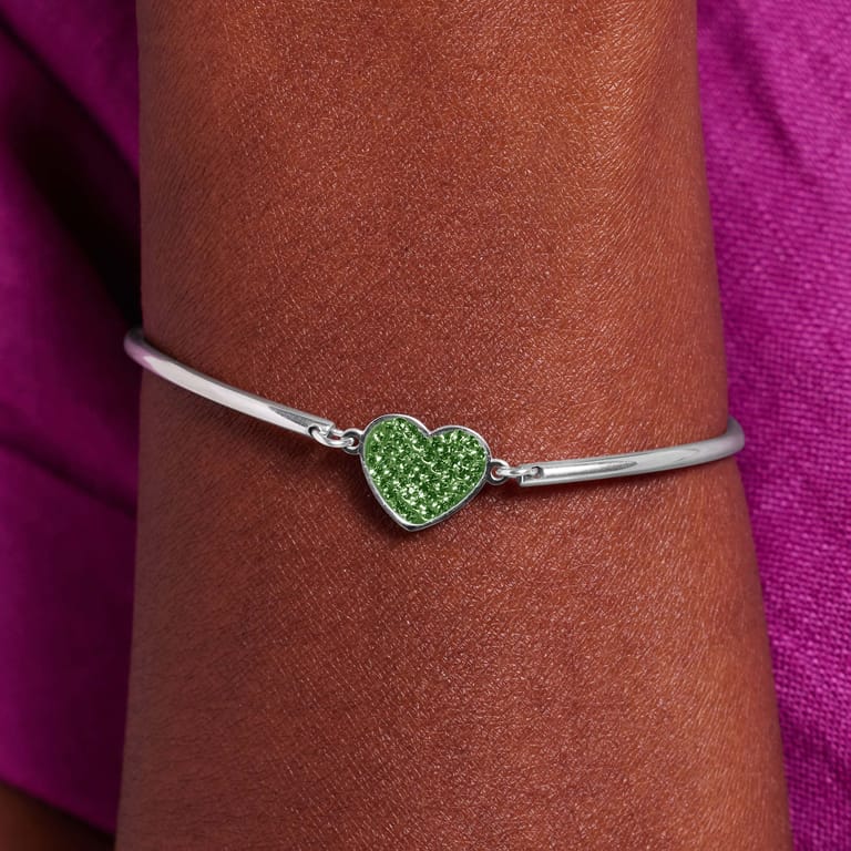 Stalen armband hart met kristal peridot