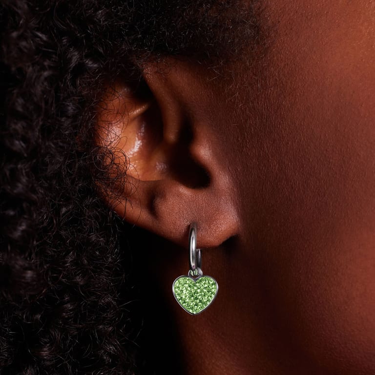 Ohrringe aus Edelstahl, vergoldet, Herz mit Kristall, Peridotgrün