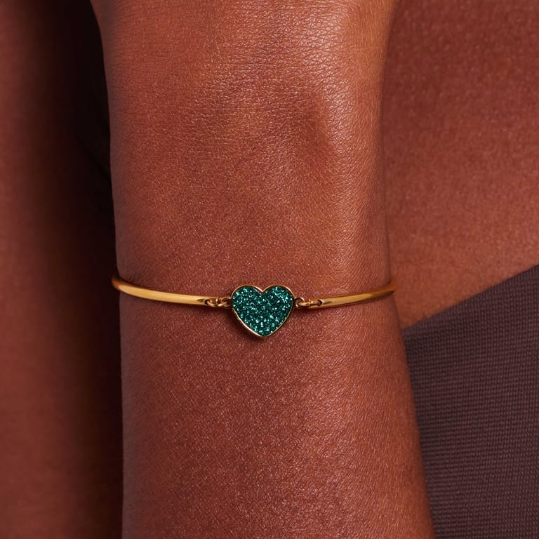 Stainless steel goldplated armband hart met kristal emerald