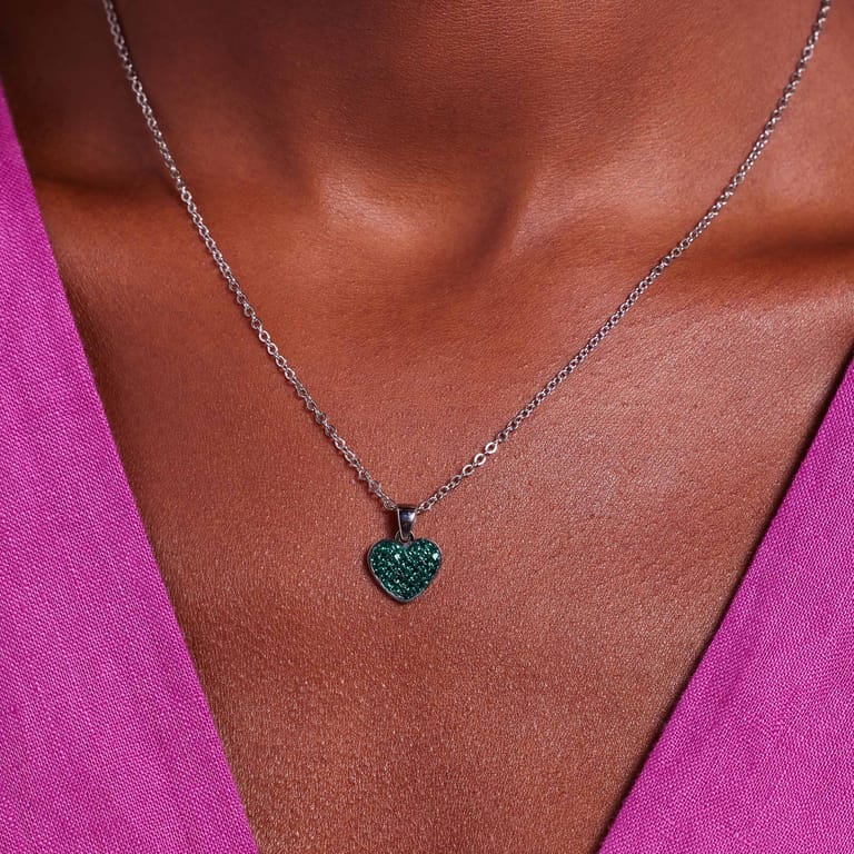 LivLiv stalen ketting hart met kristal emerald voor dames